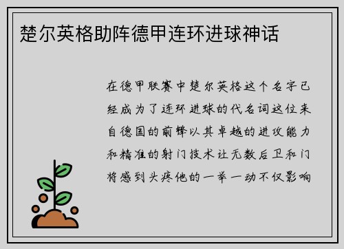楚尔英格助阵德甲连环进球神话